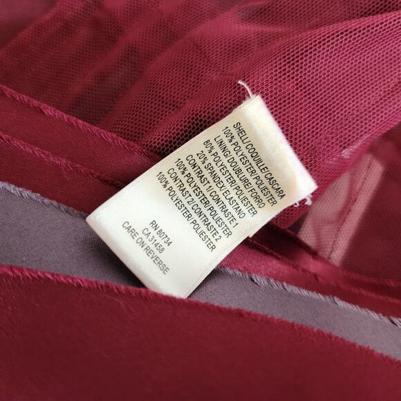 BCBG MAXAZRIA SATIN RUFFLE LAYERED HALTER DRESS SIZE 4 BURGUNDY GRAY BODYCON - Picture 7 of 13